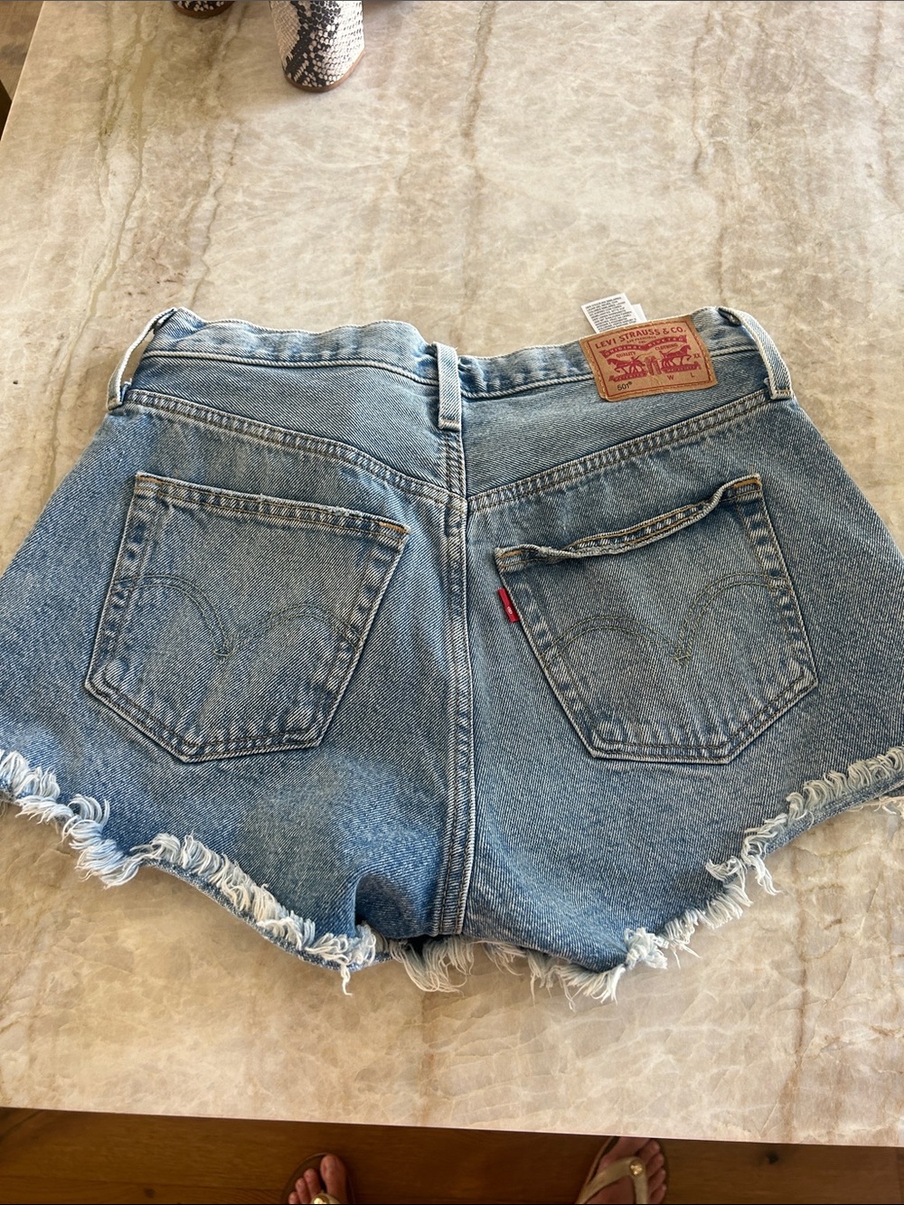 Levi's Washed Blue Denim Frayed Hem Women's Shorts